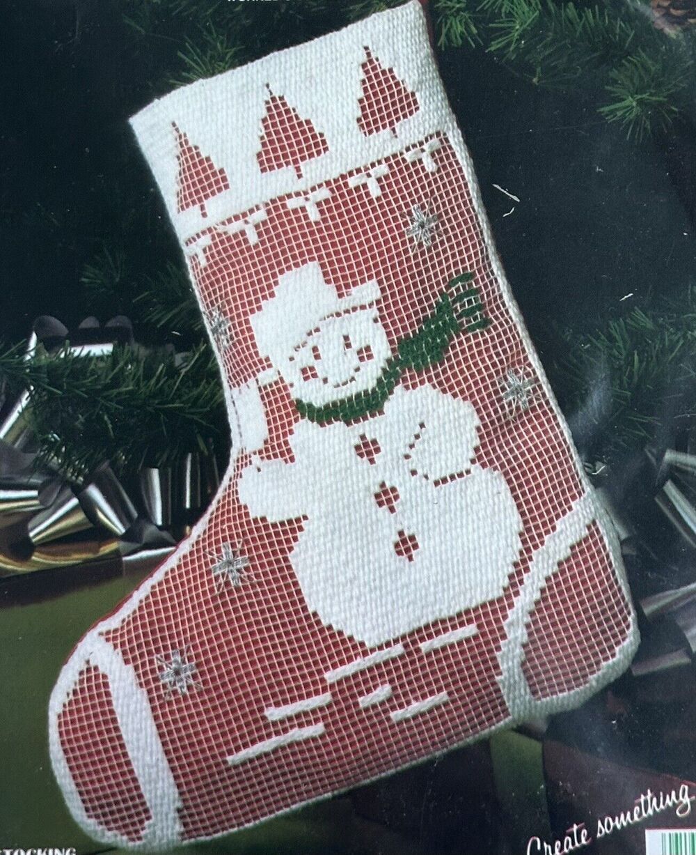 Net Darning Kit Snowman Stocking Christmas Stocking Vogart Crafts 2946 NIP